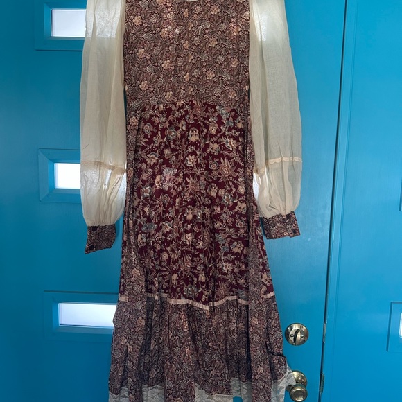 Floral Burgundy and Cream Vintage Gunne Sax Dress - Picture 2 of 4